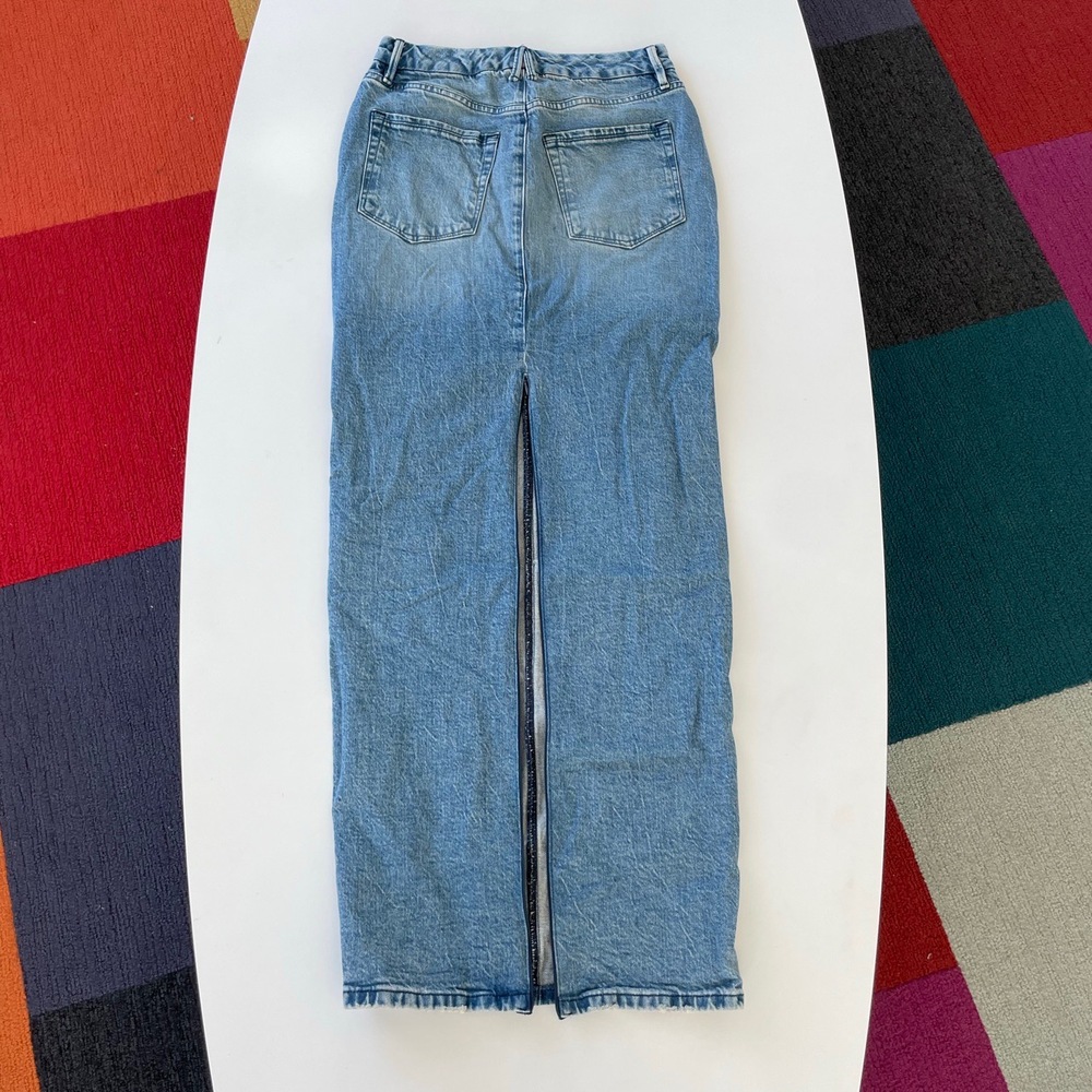 Good American Skirt Womens 4 Blue Denim HighWaisted ALine FullLength Casual